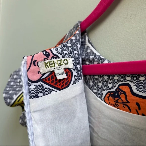 Kenzo Multicolor Girls’ Graphic Short Sleeve Dress, Size 8A - Picture 9 of 11